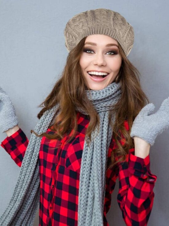 Women\'s Crochet Knitted Style Beanie Slouchy Hat Tan